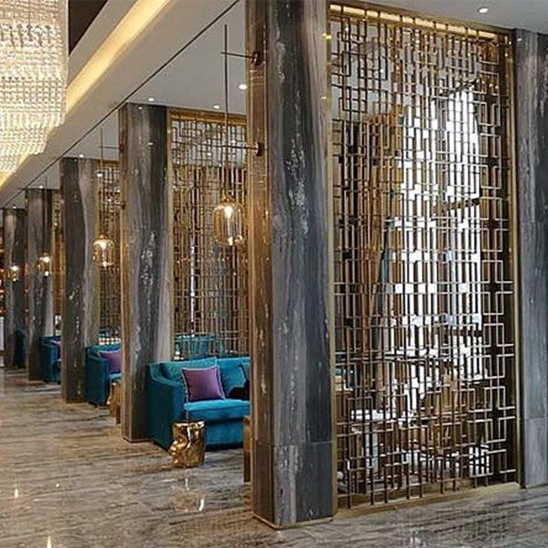 中式餐厅屏风不锈钢隔断拱门包厢火锅店屏风隔断珠宝店金属屏风