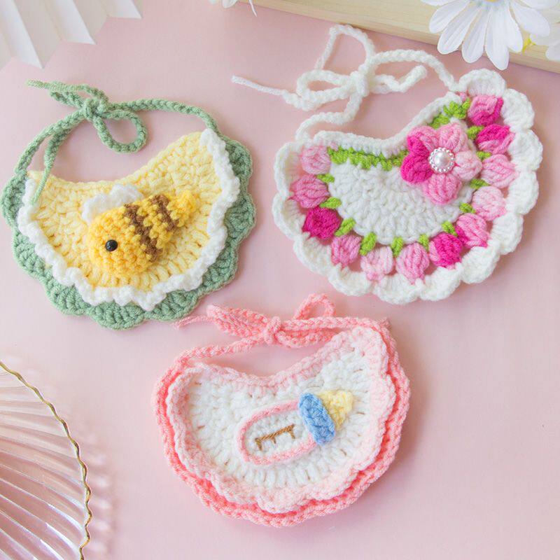 猫咪围兜公猫可爱宠物口水巾手工编织装饰品项圈狗脖圈蝴蝶结配饰