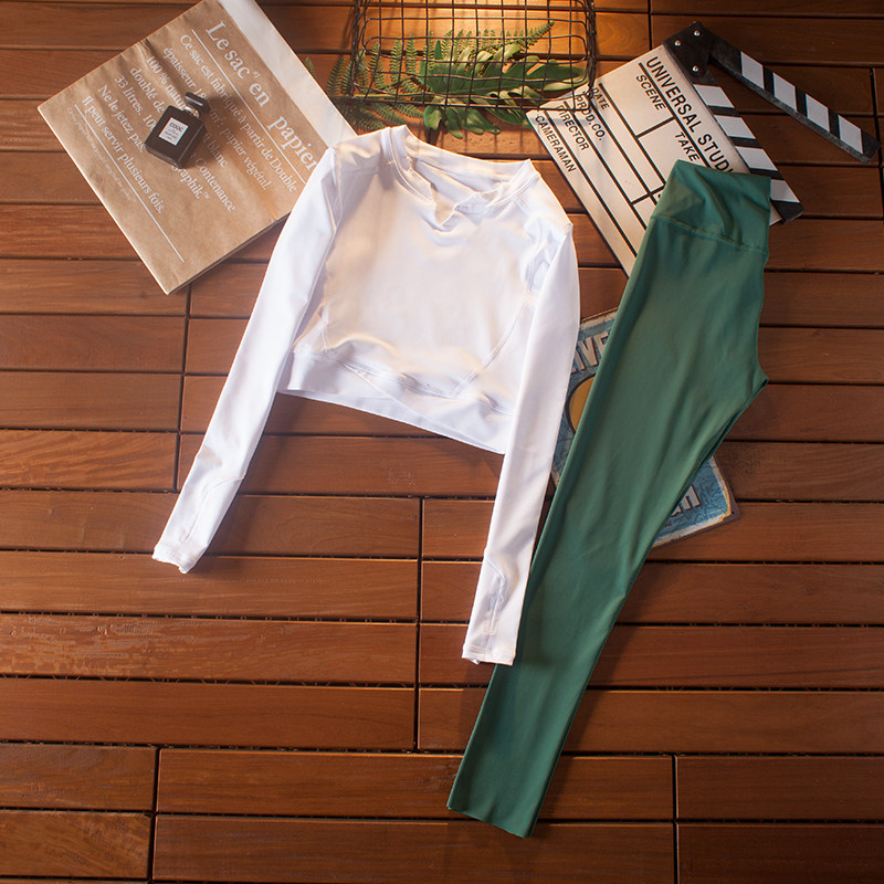 长袖瑜伽服套装女春季新款显瘦速干健身房晨跑步网红休闲运动套装