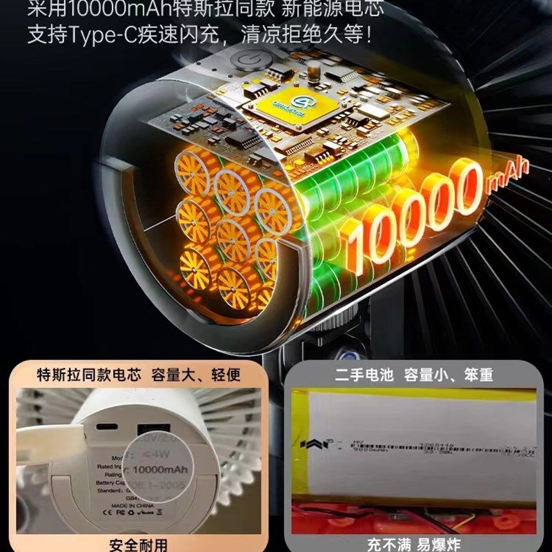 户外露营风扇充电款超长续航可携式带照明灯移动野营电风扇帐篷吊