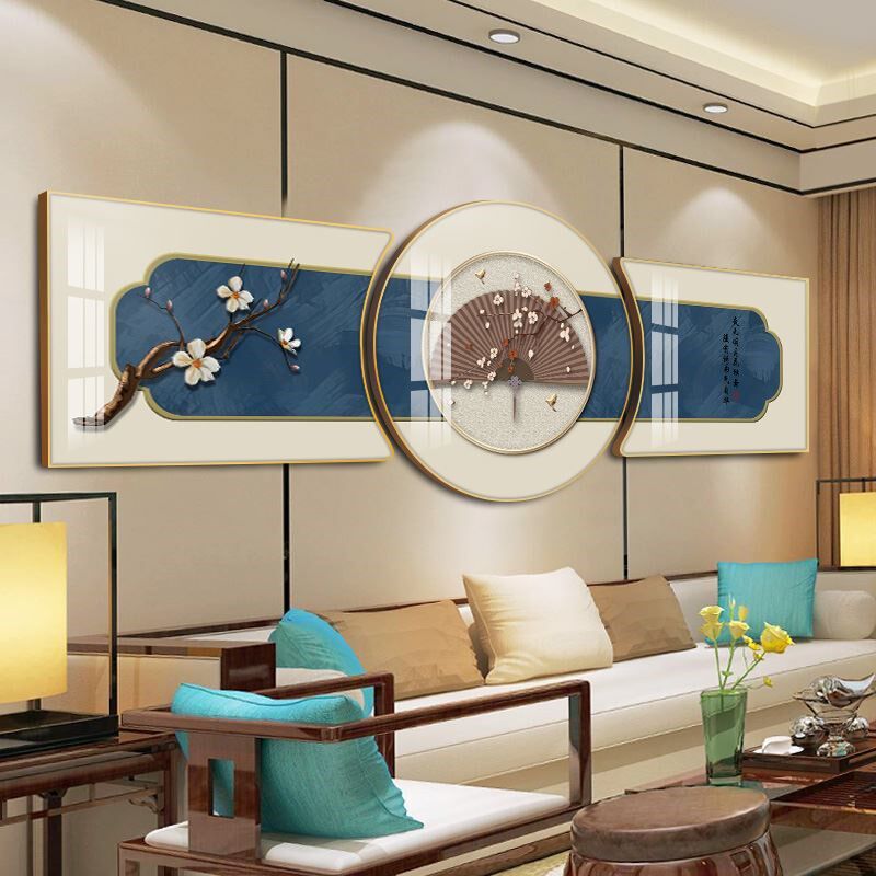 新中式客厅装饰画简约轻奢大气沙发背景墙挂画花鸟三联高级感壁画