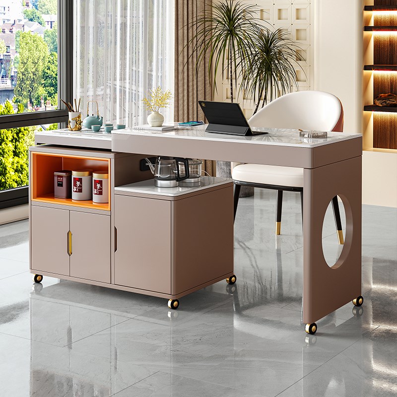 【厂家直销】多功能家用岩板茶台伸缩旋转泡茶桌小户型茶桌椅组合