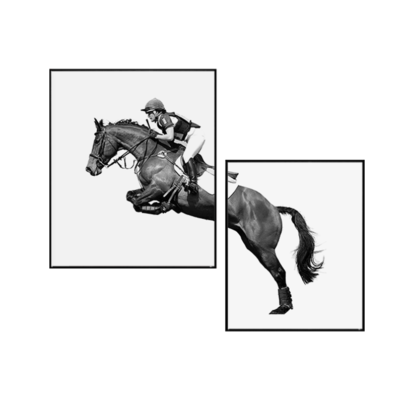 创意简约现代装饰画背景墙v楼梯办公室走廊玄关黑白餐厅挂画马术图片