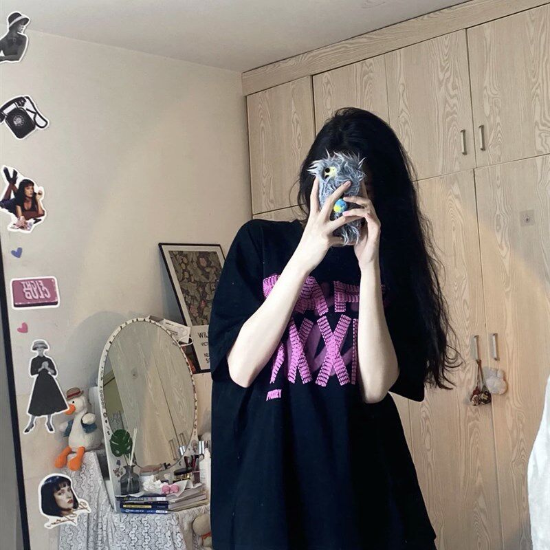 潮牌设计感字母印花短袖T恤女夏季2023新款韩版宽松显瘦减龄上衣