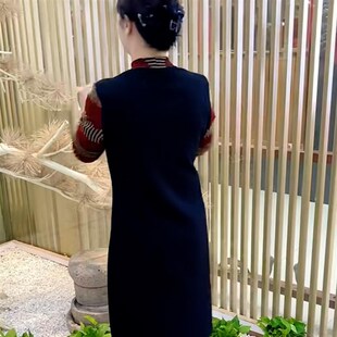 中年妈妈大码加绒遮肚连衣裙女秋冬中老年时尚烫钻飘带中长款裙子