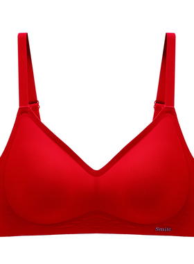 小胸加厚红色内衣女显大聚拢无钢圈结婚新娘本命年文胸罩美背2023