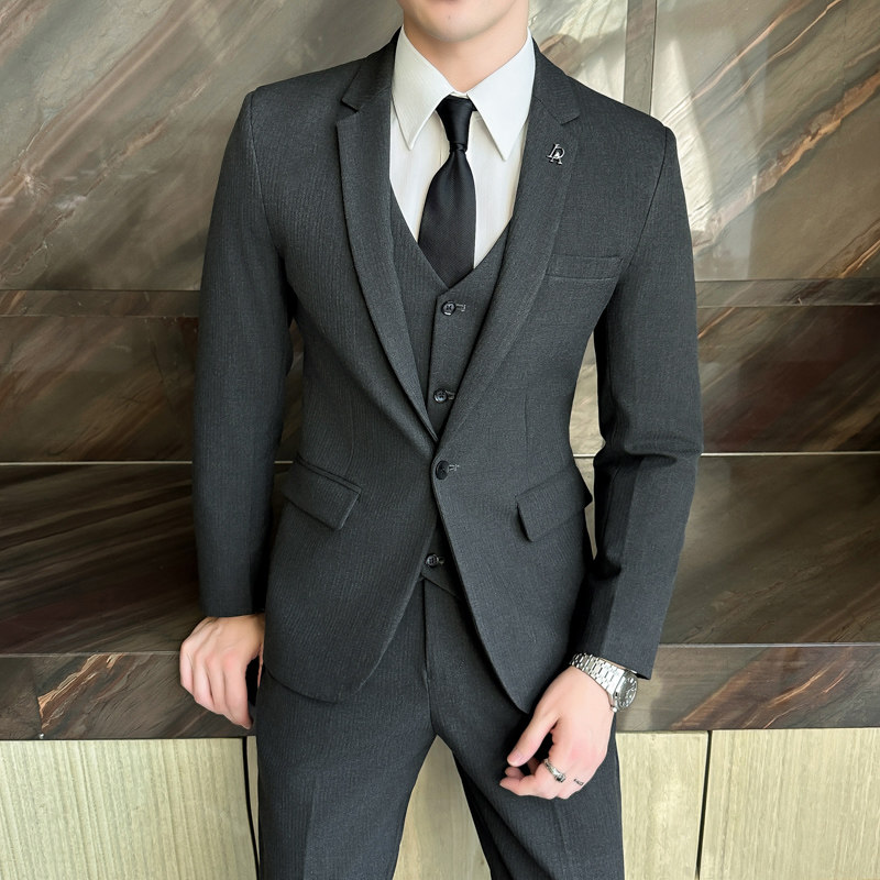 热销休闲西服套装男士韩版修身商务正装新郎伴郎礼服外套新品免烫