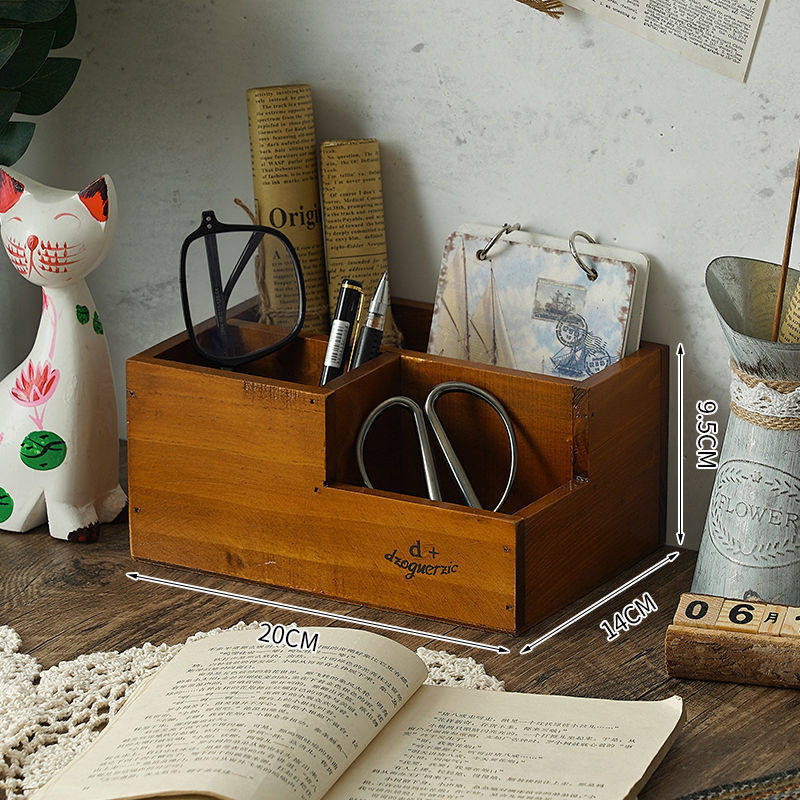 办公桌笔筒摆件学习用品收纳盒多功能学生书桌上复古化妆刷桶笔罐