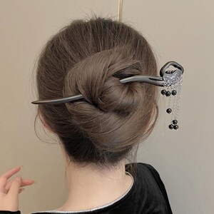 现货黑檀木发簪女银锁流苏小x众设计步摇簪子古风头饰挽发叉子汉