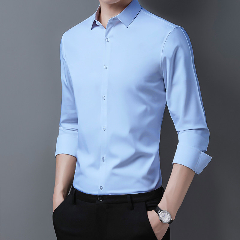 正装衬衫男长袖商务休闲工装工作服大码秋刺绣定制logo免烫白衬衣
