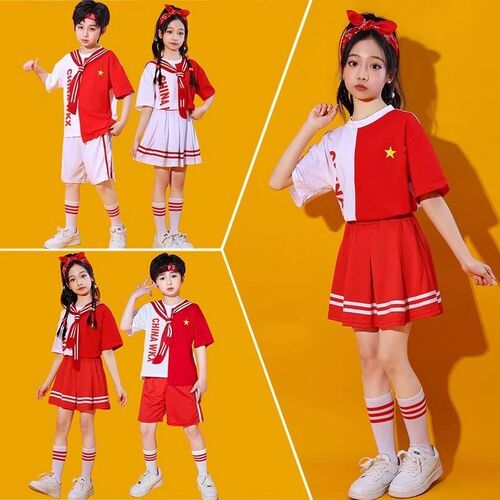 热销小学生啦啦队班服六一儿童啦啦操演出服幼儿舞蹈表演服国风裙