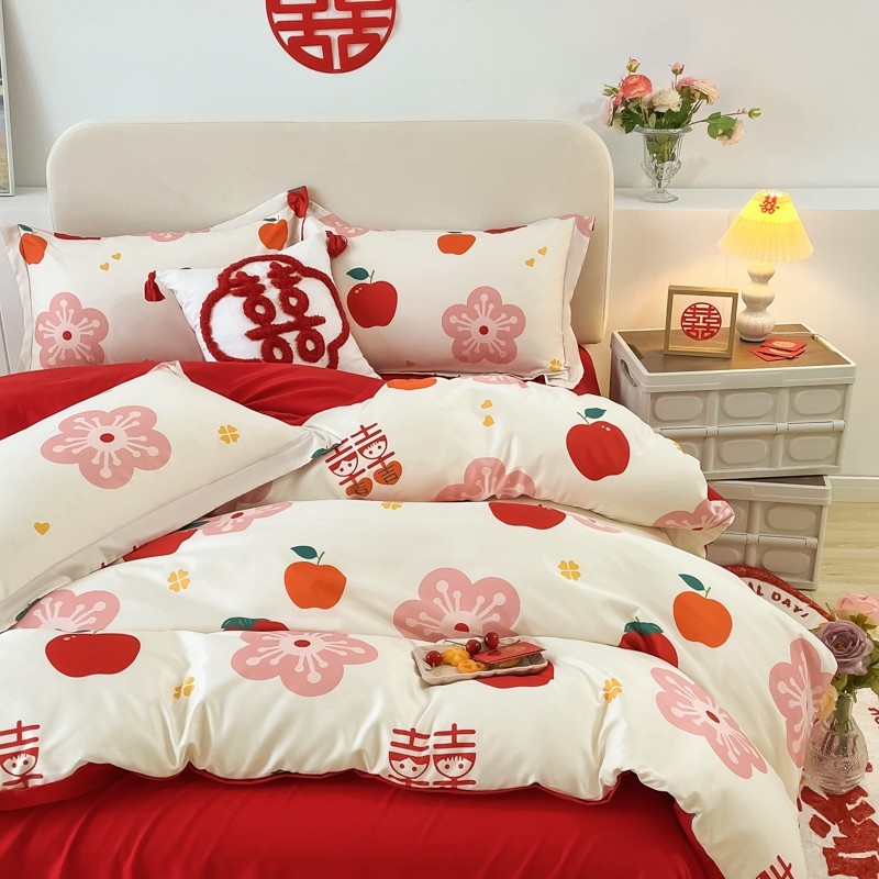 高档中式婚庆四件套大红色纯棉床单被套J全棉结婚床上用品婚房喜,床上用品,婚庆床品套件,淘宝优惠券,粉丝福利购,淘宝优惠卷