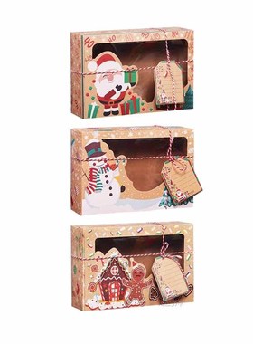 3/6/9/12pcs Christmas Cookie Box Clear Window Kraft Paper Ca