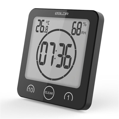 LCD Screen Digital Wall Clock Bathroom Temperature Humidity
