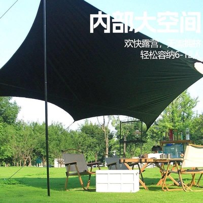 户外露营黑胶天幕布帐篷加厚遮阳方形长形蝶T形露营银胶天幕