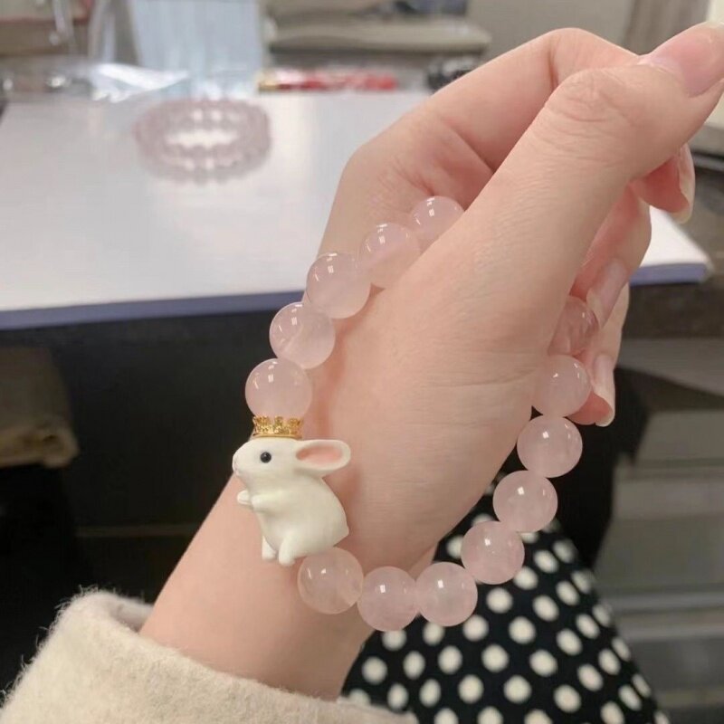 小众高货儿童手链小兔子蓝色水晶手镯亲子闺蜜学生少女生日礼物