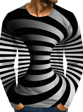 热销2021 Men's Optical Illusion Graphic Plus Size T-Shirt Pr
