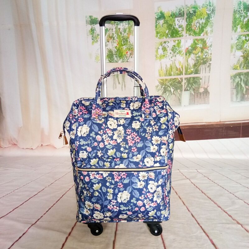 20寸可背可提可拖拉旅行拉杆背包帆布印花小清新万向轮行李箱女