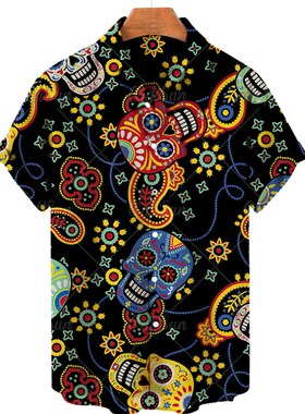 小众高货Men's Short Sleeve Beach Vacation Thin Printed Casua