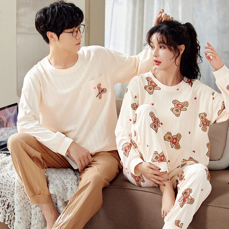 睡衣情侣装春秋款长袖一男一女可外穿新款冬季休闲家居服套装