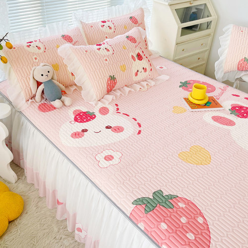 夏季可爱卡通乳胶凉席三件套床裙款小清新可水洗冰丝床罩空调软席