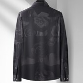 打底衫 时尚 胖子宽松休闲免烫弹力内搭衬衣 特大码 秋季 花衬衫 男长袖