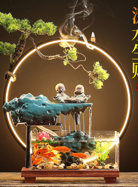 鱼缸流水摆件循环水客厅小t型桌面办公室生财造景喷泉乔迁开业礼