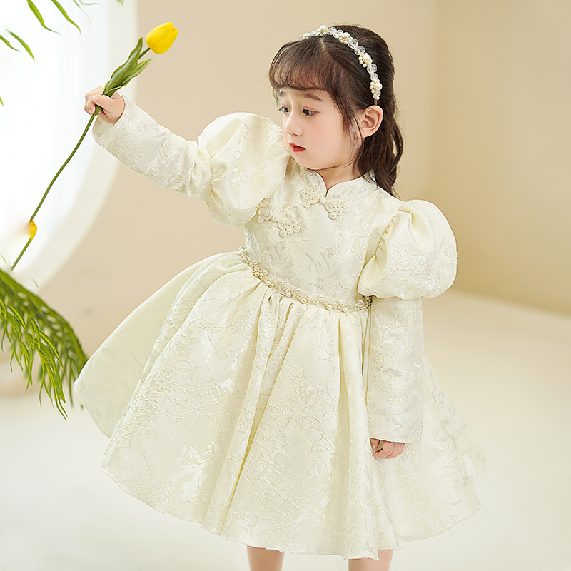 花童婚礼小女孩礼服秋季长袖20z23白色生日周岁春秋女童生日公主
