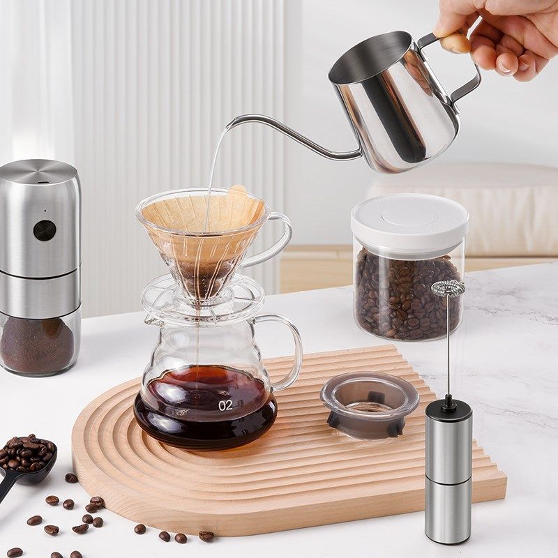 电动咖啡磨豆机 手摇咖啡豆研磨机手冲手磨咖啡机滤杯手冲壶套装