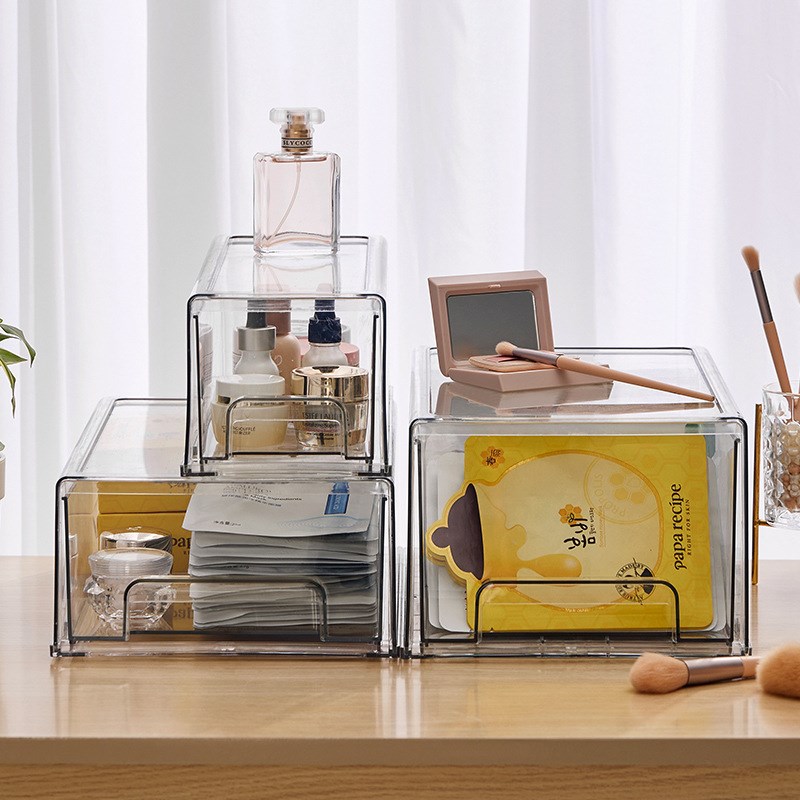精致女简a约抽屉式收纳盒桌面叠加收纳盒面膜多层整理盒化妆台专