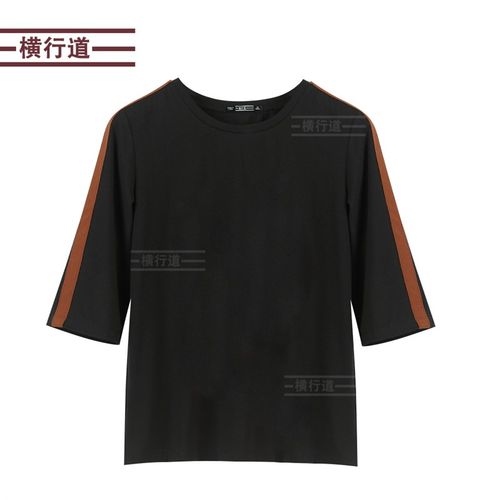 圆领黑色宽松中袖t恤202v1纯棉女装秋装打底衫七分袖上衣服半截袖