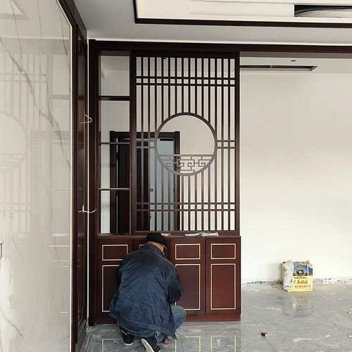 烤漆屏风隔断雕花板实木柜置物架现代简约进门入户客厅鞋柜一体柜