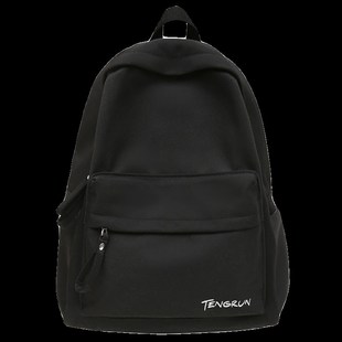 红色书包女大学生双肩包男纯色韩系简约黑色轻便慵懒风背包女双肩