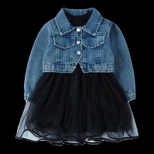 女童洋气公主牛仔连衣裙春秋季长袖2024新款女宝宝韩版春装裙子潮
