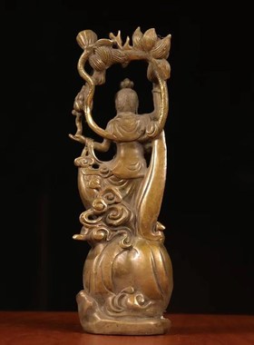 精品仿古纯铜佛像收藏飞天莲藕观音菩萨摆件家居装饰观世音佛像