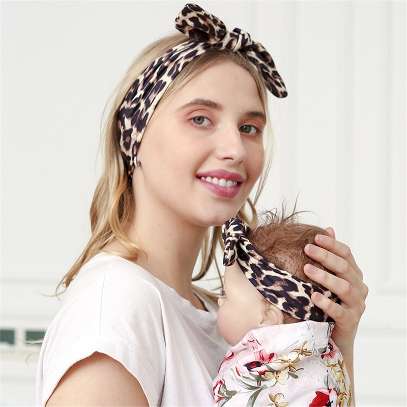 2Pcs/set Mom Baby Headbands Leopard PrintL Bow Infant Parent