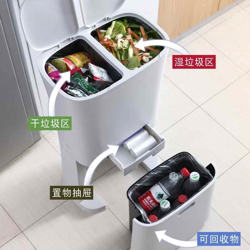 垃圾桶带盖子特大j号夹缝垃圾桶垃圾箱家用厨房垃圾分类双层垃圾