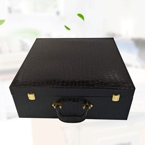 现货皮具大包盒翻盖鳄鱼纹礼品盒西装盒茶具盒黑色厚.实手提皮盒