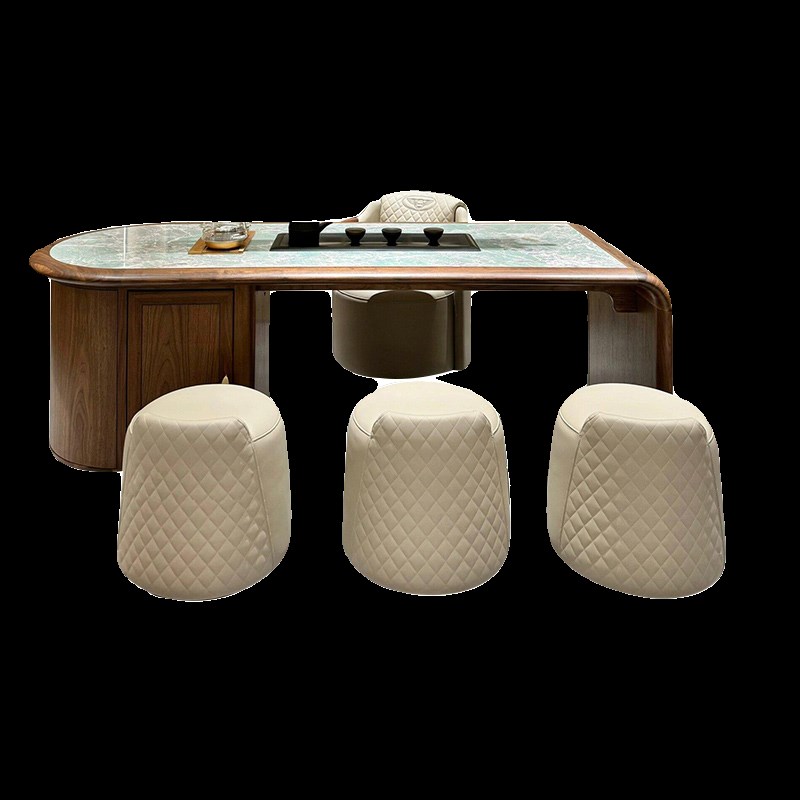 新中式实木茶桌2024新款高端岩板茶台胡桃木轻奢现代高级感办公室