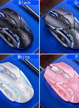 Black White Wired Gaming Mouse 6 Programmable Button 3200 DP