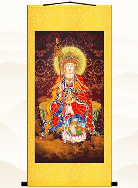 高清地藏王菩萨画像 佛堂庄严佛像画绢布卷轴挂画 丝绸画来图定制