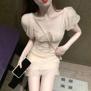 现货速发主播上镜服装清纯网红直播衣服女显瘦甜美方领初恋约会裙