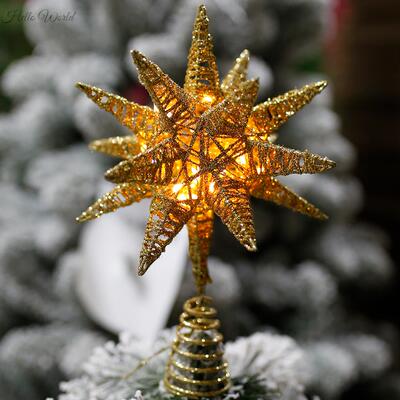 圣诞树顶星五角星家用装饰品顶部装扮创I意立体发光带灯亮金色闪