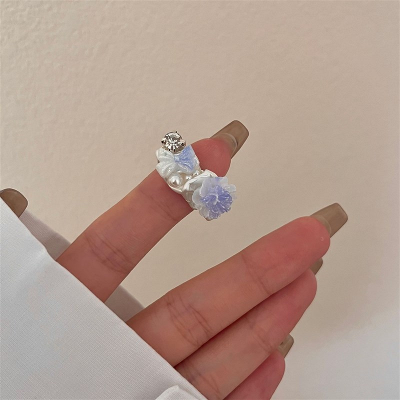 小众高货新中式渐变紫色蝴蝶结花朵手工戒指国潮古风宽版镶钻开口
