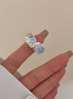 小众高货新中式渐变紫色蝴蝶结花朵手工戒指国潮古风宽版镶钻开口