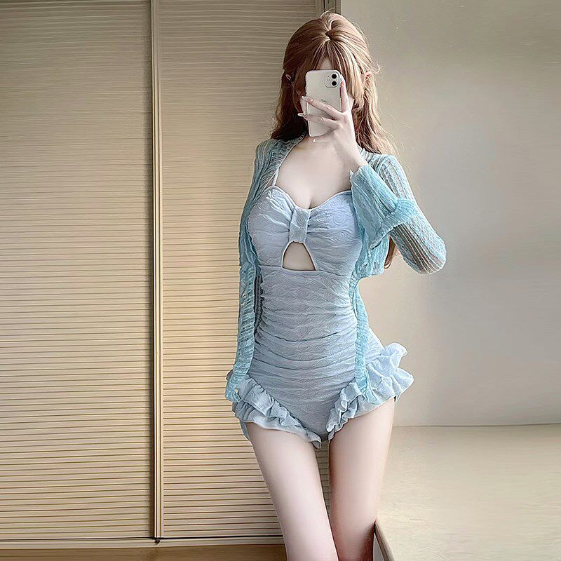 泳衣女2024新款甜美少女罩衫连体两件套显瘦高级感海边度假泡温泉