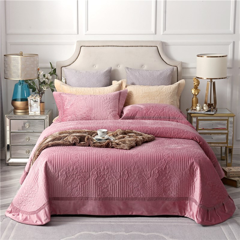 46N罗a兰生活床盖三件套床盖单件榻榻米炕套罩 水晶绒床单 床上床