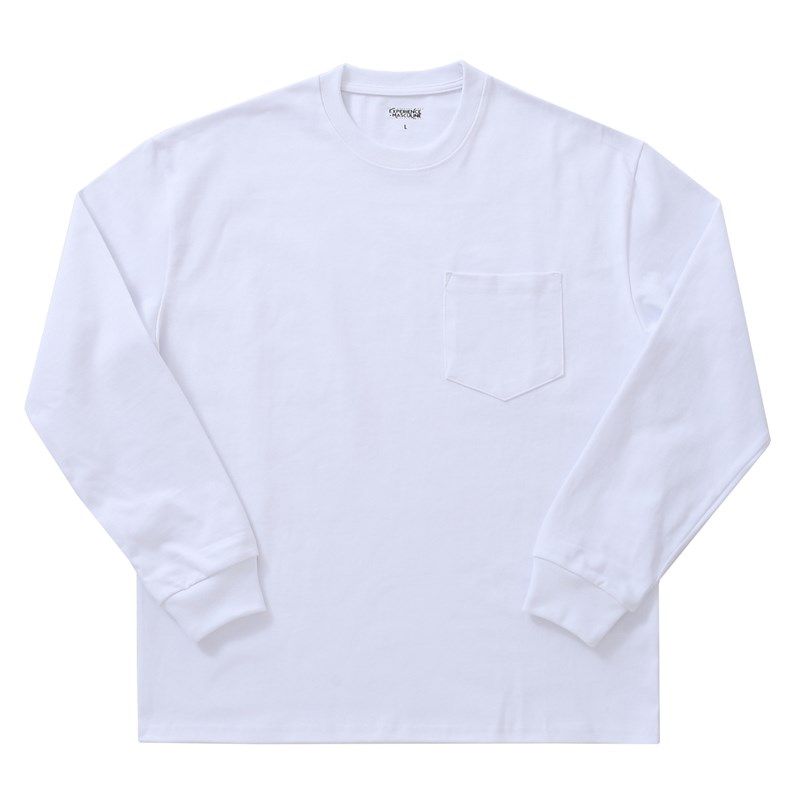 柴米380g宽松落肩重磅长袖T恤男白色小领口打底衫美式咔叽
