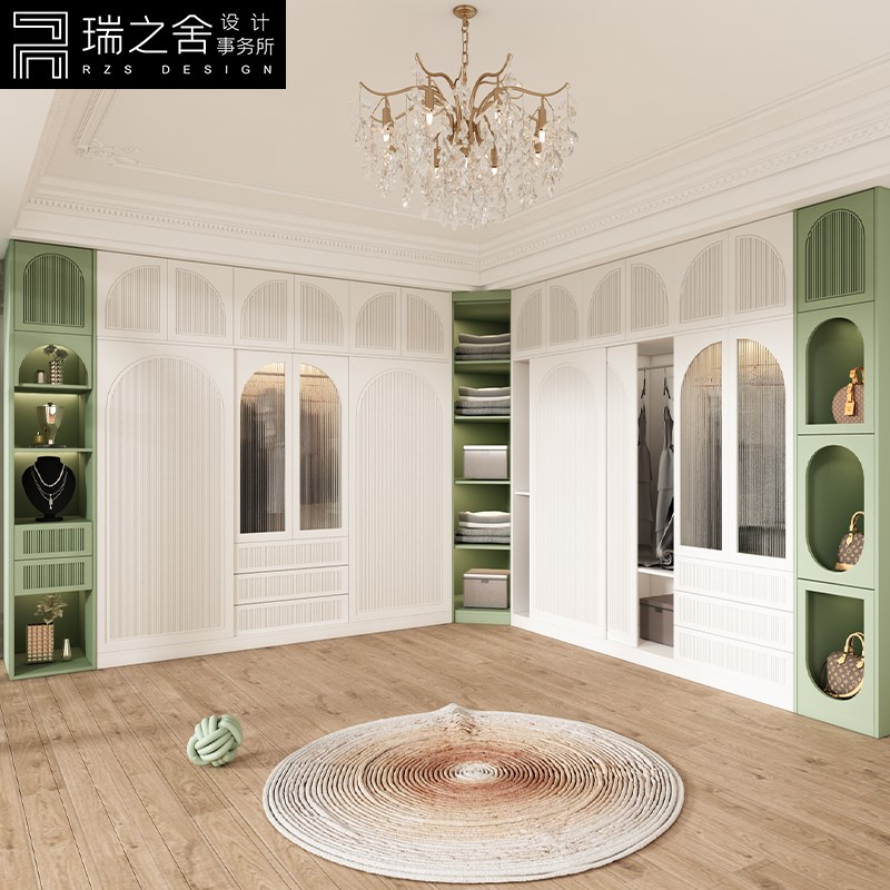定制法式实木推拉门衣柜家用卧室现代简约移O门小户型滑门大衣橱