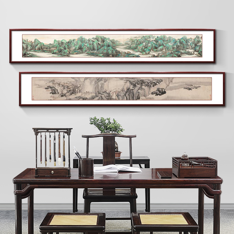 新中式横幅长条国画山水画客厅沙发背景墙装饰画风景画办公室挂画